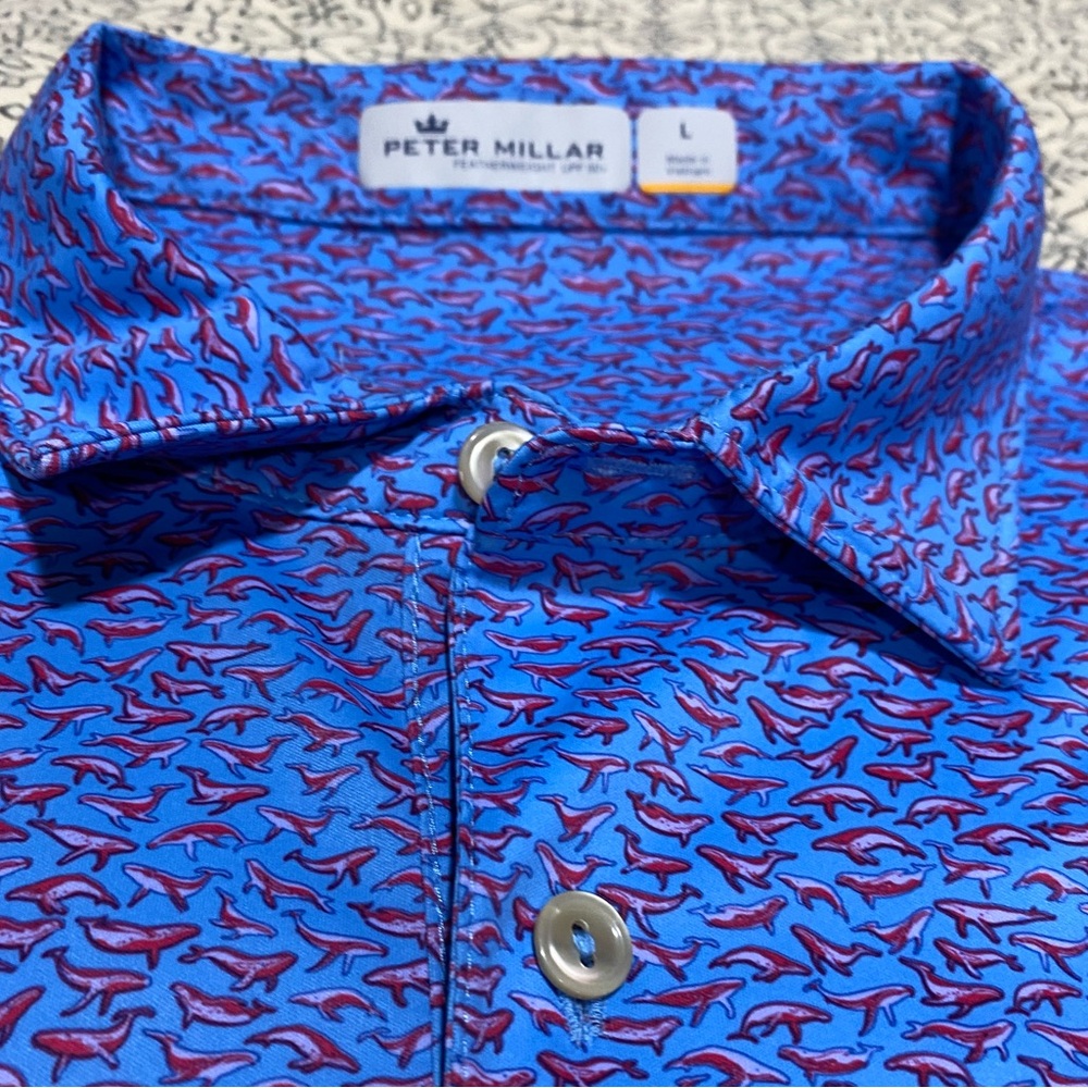 Peter Millar Men’s Featherweight Golf Polo-Blue Whales-Large